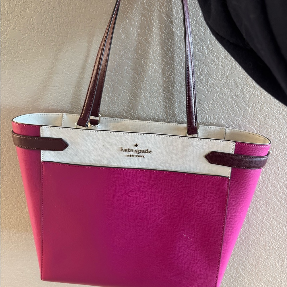 Kate Spade Pink and White Staci Work Tote